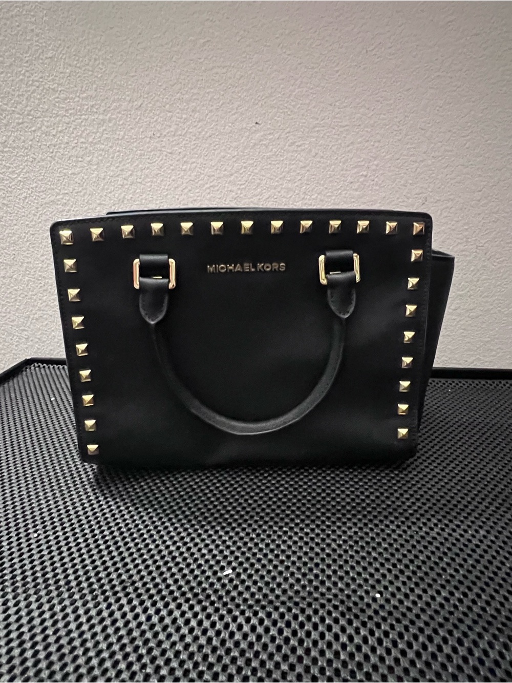 Michael Kors Black Satchel with Gold Stud Accents